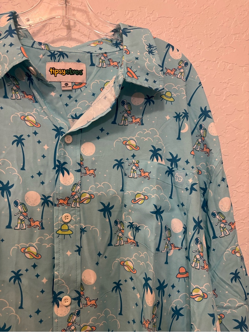 Tipsy Elves Mens funny astronaut dog  Button  Down Shirt Size 4X
